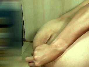 Teen Asian amateur plugs huge ass with buttplug in shiny school swimsuit uniform fetish play