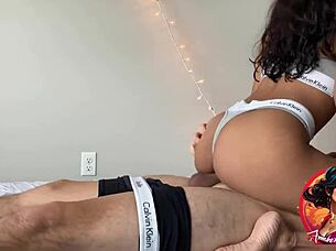 Indian desi college babe rides her roommate in Calvin Kleins until he shoots a huge load everywhere 😏