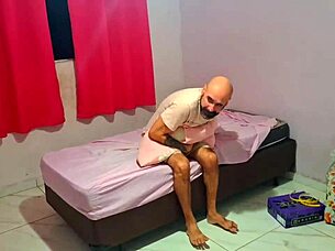 Man makes unexpected night visit in homemade setting.