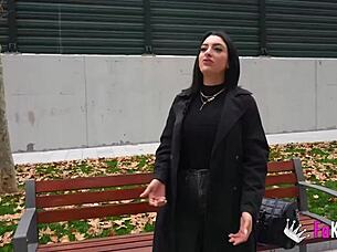i feel so thrilled on this sexual tour in madrid with nelia estrada's huge tits and european brunette flashing outdoors