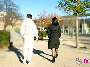 i feel so thrilled on this sexual tour in madrid with nelia estrada's huge tits and european brunette flashing outdoors