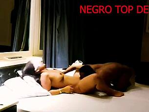 Teen Latina takes big black cock blowjob and orgasm with shaved pussy in interracial action