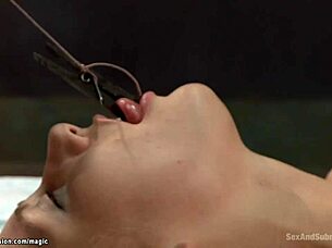 Bound Blonde Experiences Intense Throat Action in Group Setting