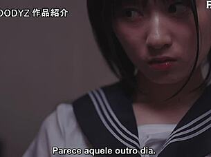 Yuuhi Shitara experiences light nipple visibility on rainy days in this Japanese scene.