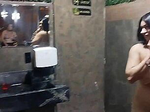 lene enjoyed the lively party and had a refreshing moment in the bathroom