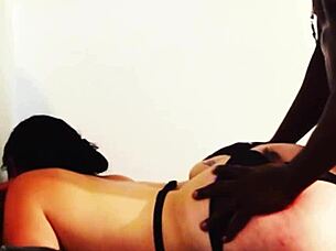 plump milf mystic with all natural big tits bends over doggystyle for rough interracial fucking from big black cock and takes cum on her curvy ass