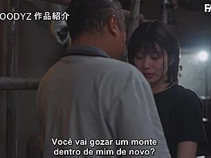 Yuuhi Shitara experiences light nipple visibility on rainy days in this Japanese scene.