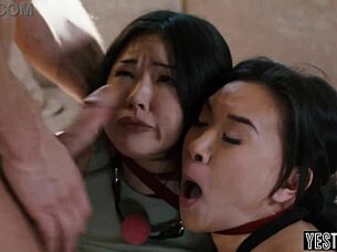 Whoa tiny Asian teen 18+ dives into BDSM with bestie and boyfriend in intense threesome!