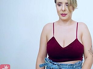 blonde milf in cosplay kitten outfit hints at anal heat and solo play