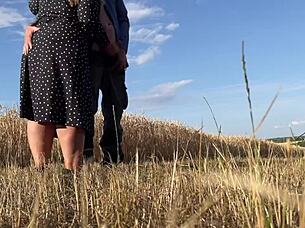 Why does mature bbw in sexy dress secretly make guy cum outdoors?