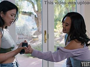 Whoa tiny Asian teen 18+ dives into BDSM with bestie and boyfriend in intense threesome!