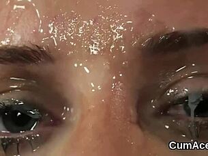 Oh man, this kinky doll just gets a huge cum load all over her face, gulpin' every drop - wait, eatin' it all up!