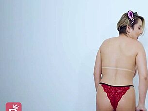 blonde milf in cosplay kitten outfit hints at anal heat and solo play