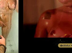 She's taking that steamy shower, showing off her big tits and big ass. The brazilian beauty teases the photographer with every move.