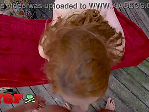 Sexy redhead Arietta Adams bounces fat ass riding cock poolside in cowgirl and doggystyle