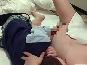 Petite Asian maid in uniform rides cowgirl style until creampie fills her wet pussy