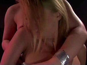blonde lesbians kiss passionately and lick wet pussies in european night club show