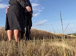 Why does mature bbw in sexy dress secretly make guy cum outdoors?