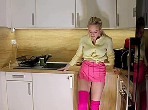 Blonde College Girl With Long Legs And Tight Pussy Hints At Flashing Panties In Mini Skirt