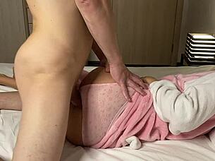 Creampie for my cute friend! Oh yes, fill that tight pussy with hot cum now!