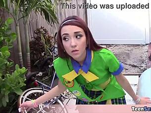 Whoa! Cute petite 18+ teen sells cookies then spreads her tight pussy for wild business!