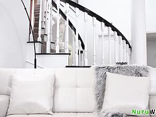 two naughty petite girls get wet during nuru massage, sharing seth gamble's big cock in hardcore threesome with megan and lucky anne