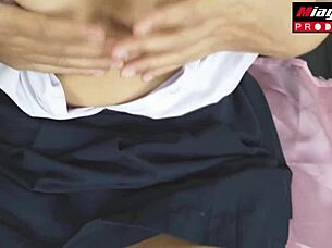 Oh yeah, fuck my big ass Thai student pussy and cum on my skirt!