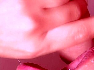 Hot woman gives me a blowjob with close up cum in mouth action.