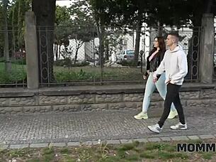 Seductive Mature Blonde Cougar with Shaved Pussy and Natural Tits Gives Handjob While Watching in Czech Style