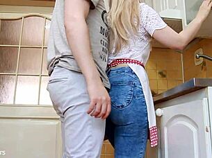 I snuck into the kitchen for a steamy affair, cheating on my husband with his best friend in tight jeans