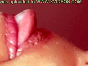 Hot woman gives me a blowjob with close up cum in mouth action.
