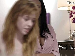 straight milf gets spanked into exploring lesbian desires with her tiny pocket-sized friends in a caught moment