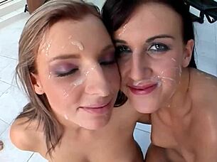 natalia bangblow teases in costume with three euro babes in blonde brunette high heels bikini