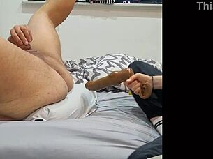 Hey, amateur lover in bed, let's try pegging with my big strapon for quick cum on your perfect body