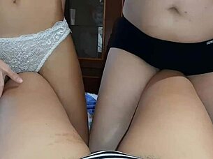 Skinny and Fat Bitches Rub Pussies on Legs in Wild Lesbian Fetish Action