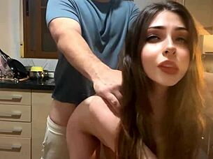 The upstairs neighbor comes for salt, in return fuck me in the kitchen, won't tell your wife?