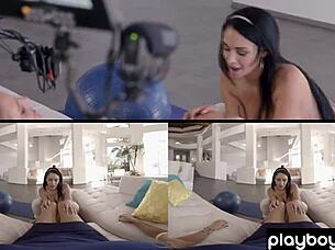 Oh wow, dive behind the virtual reality scenes with blonde babe Kate Quigley outdoors