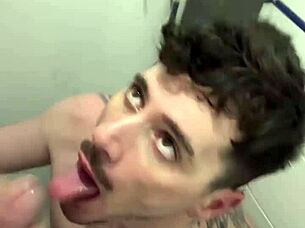 subtle beautiful amateur pornstar gives blowjob in bathroom