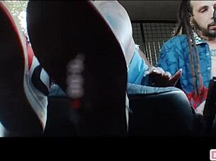 hey, check out this ebony pornstar squirting hard in the car while riding huge cock outdoors publicly