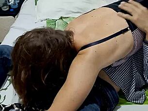 sexy french amateur blonde in satin lingerie gets bent over for doggystyle fuck with blowjob and rimjob in homemade clip