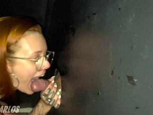 Amateur Blonde And Redhead Wives Suck Huge Cocks Through Gloryhole While Husbands Film