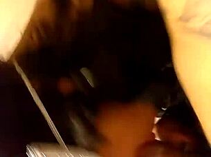 an amateur with big boobs and a mask delivers a steamy blowjob leading to a messy cumshot