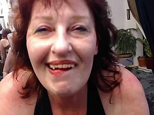 after smoking that cigarette, curvy redhead granny subtly hints at wanting something warm inside her mouth