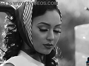 Petite mixed race asian model Alexandra poses in solo softcore lingerie striptease session