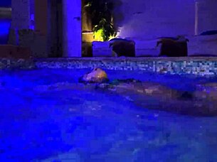 Exhibitionist couple fucks hard in public spa with wet pussy riding