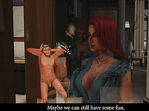 Character in Sims 4 has interaction with fiance before wedding event in casual narrative style