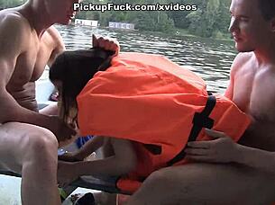 three men boat outdoor pickup girl creampie sex for cash