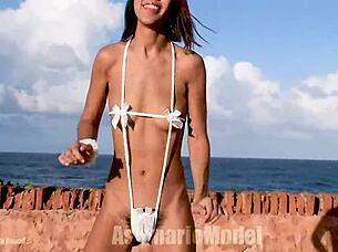 Hairy bush vs micro bikini in wild public dancing and twerking at Christmas outdoor spots