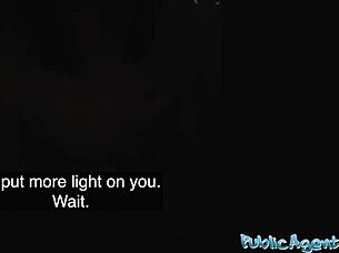 public agent spots super sexy brunette who shows off and engages outdoors.