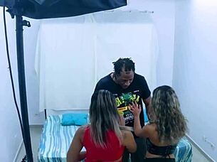 Fiery Amateur Threesome with Latina and Black Guys in Studio Trailer